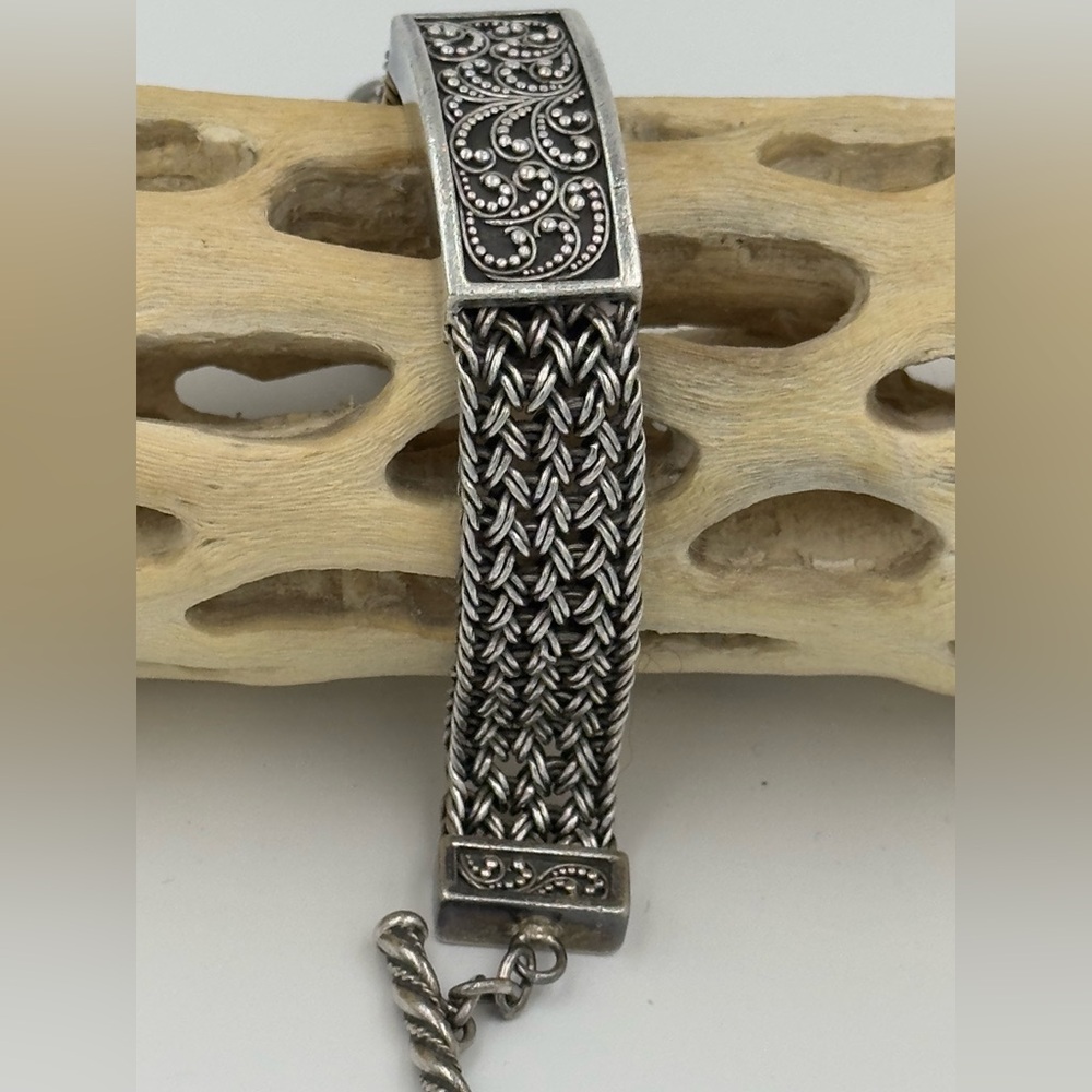 Lois Hill Sterling Silver Woven Bracelet with Intricate Design Indonesia 43.1g